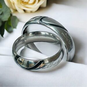 Matching Couples Titanium Ring Set Love Engraved Silver Ring Set His & Hers